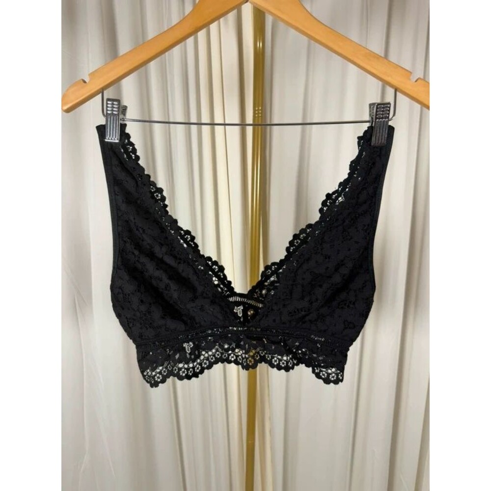 Victoria's Secret Black Sheer Floral Lace Scalloped Plunge V-Neck Bralette L